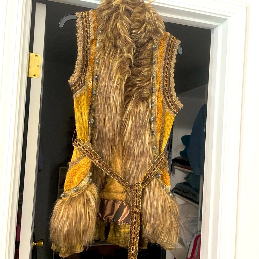 Boston Proper Fur Vest Jacket with Belt